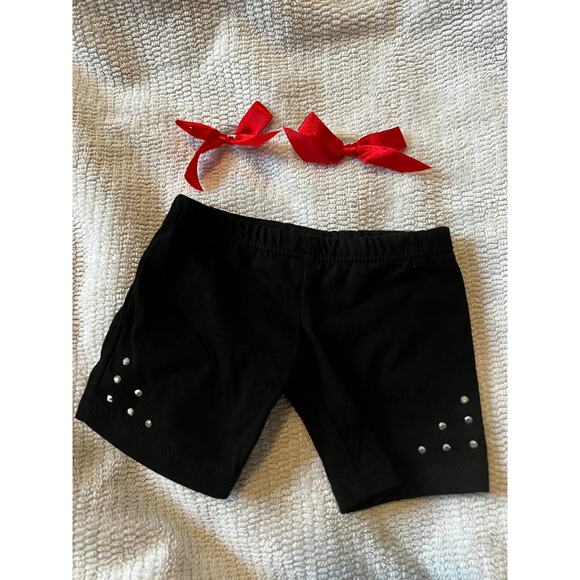 Build A Bear Workshop Red Bows Studded Black Shorts Teddy Bear Clothing - Picture 1 of 6